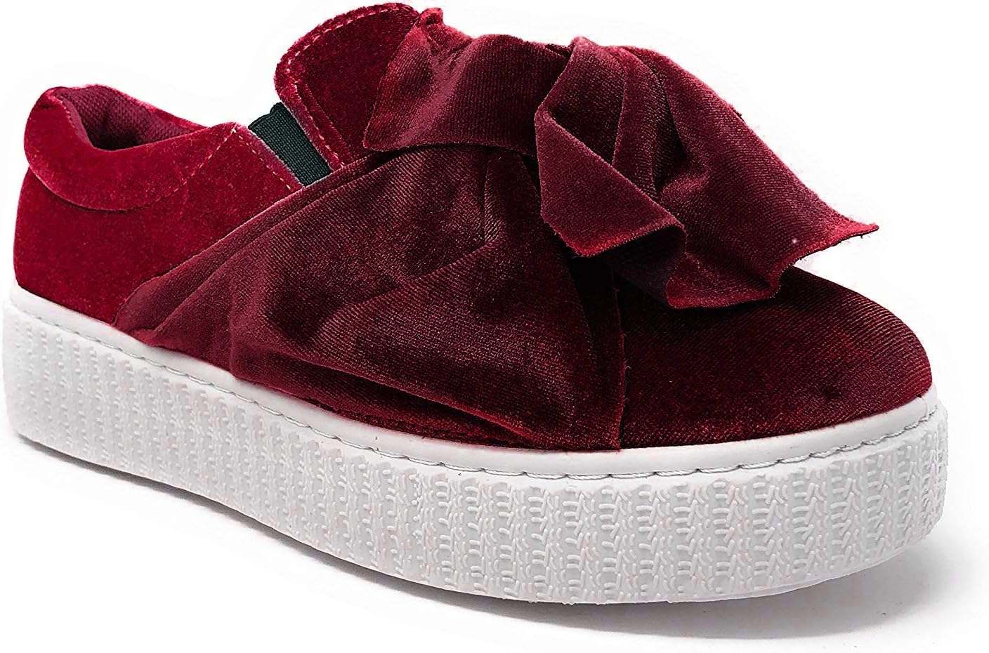 Ink Label Women's Velvet Slip-On Chunky Heel Platform Fashion Sneaker with Chic Bow in Wine Size: 7