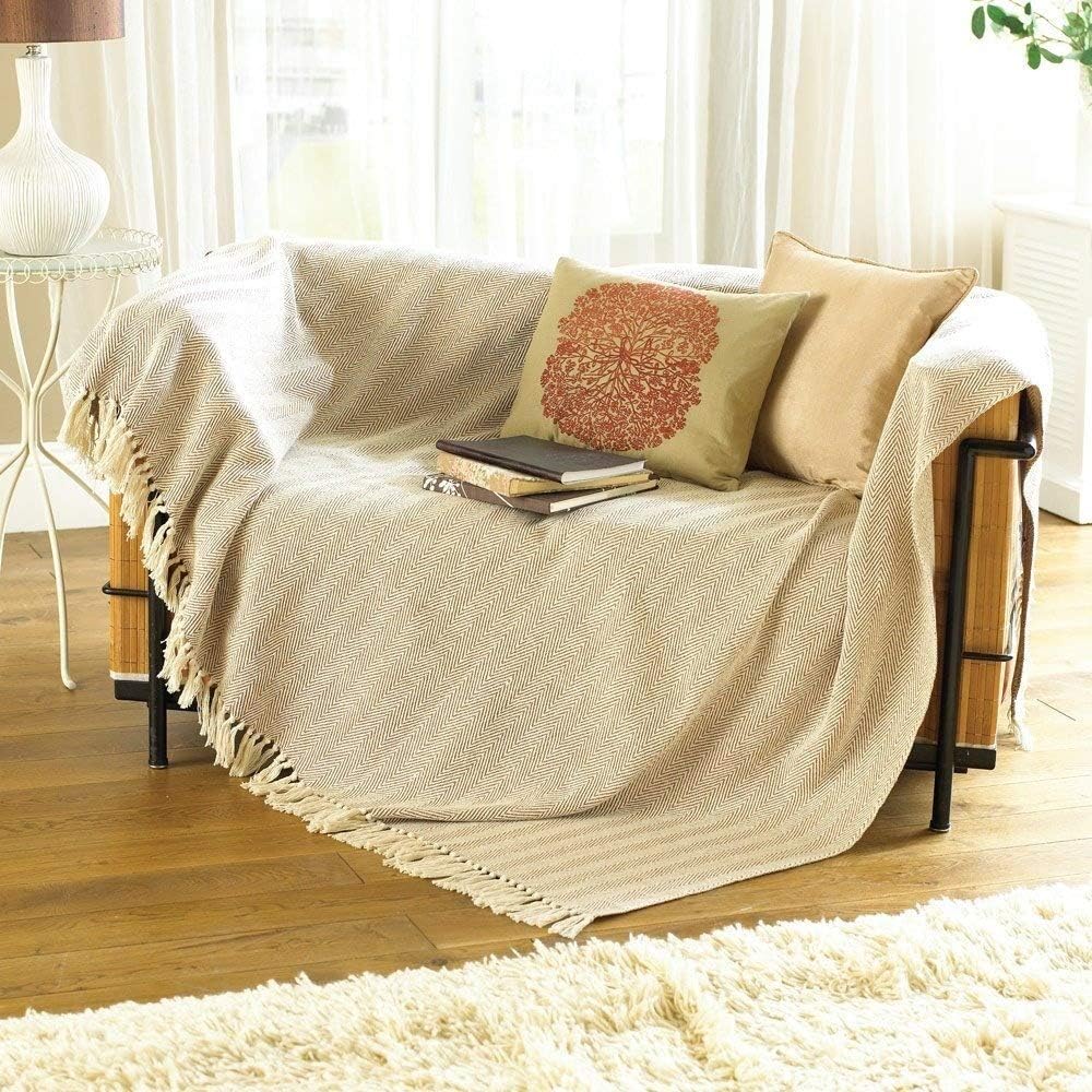 1 X Natural 100 Cotton Traditional Como Blanket Home Sofa Bed