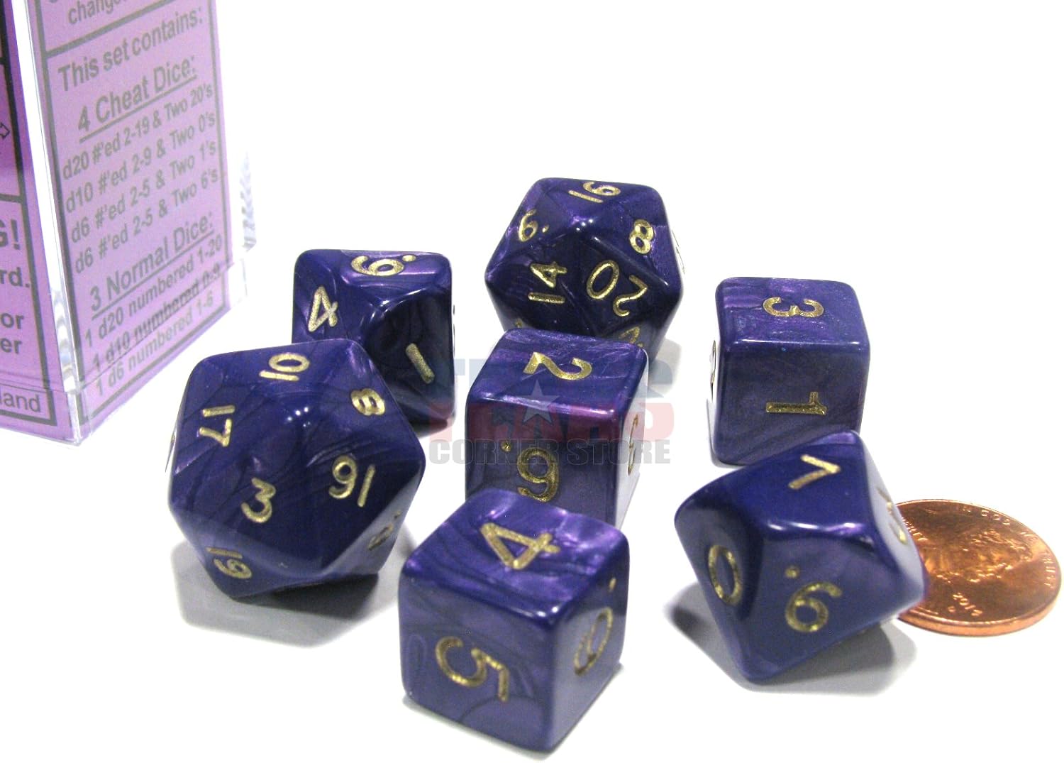 Chessex Pearlescent 7 piece Purple Cheater's Dice Set Amazon.co.uk
