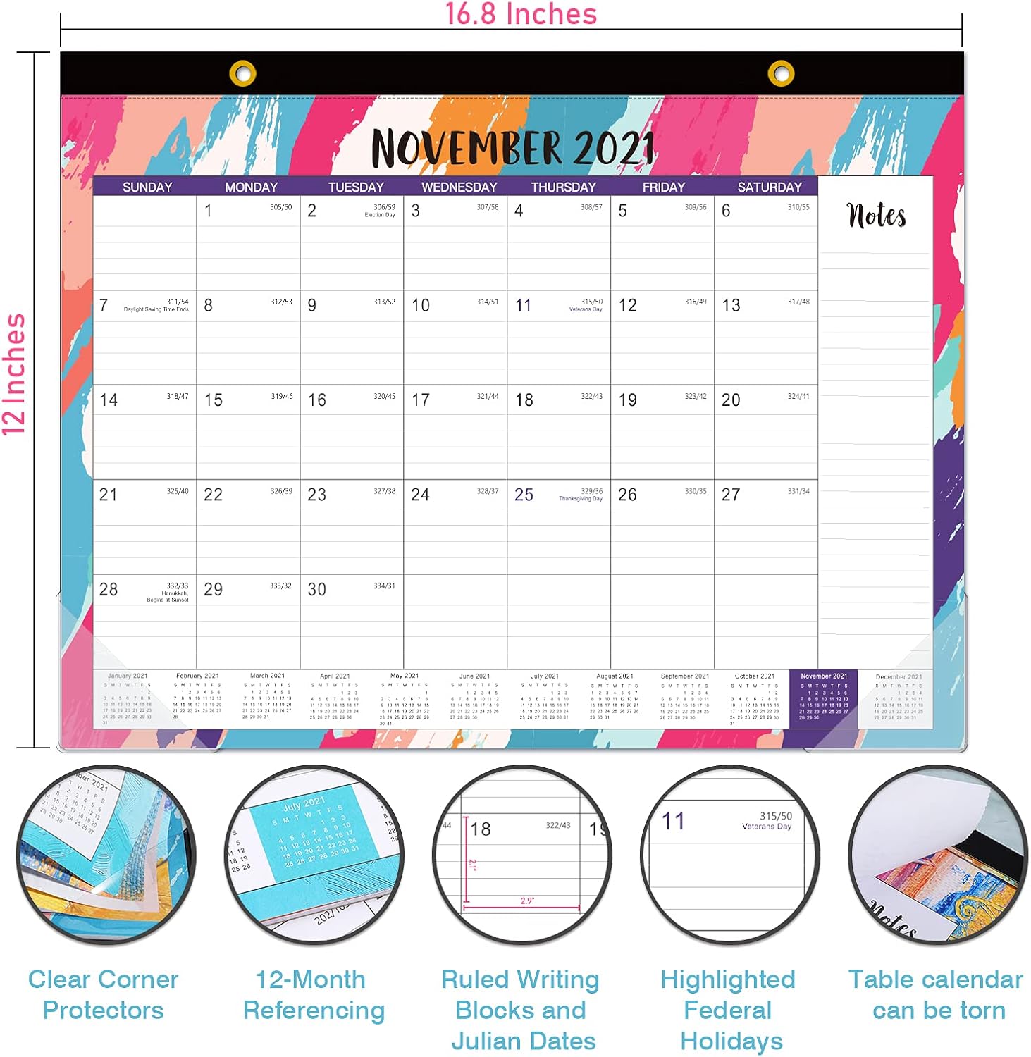2021-2022 Desk Calendar - 18 Monthly Desk/Wall Calendar 2-in-1, 16.8" x 12", July 2021 - December 2022, Thick Paper with Corner Protectors, Large Ruled Blocks - Oil Painting : Office Products