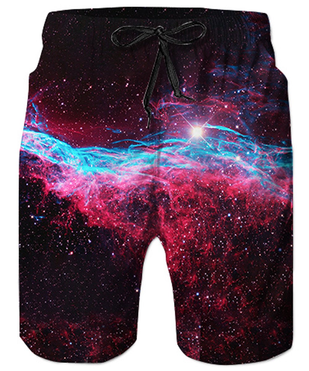 TUONROAD Outdoor Water Sports Trunks Black Galaxy Space Surfing Bathing Suit Boardshorts with Pocket Funny Printed Beach Swim Trunks Shorts with Side Pocket