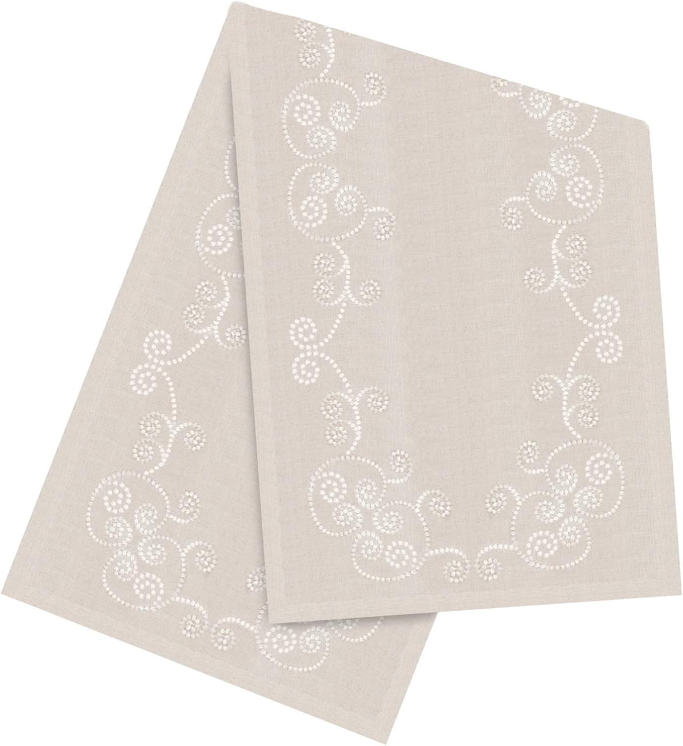 Swirl Embroidered Table Runner - 16"x54" Oblong, Natural: Kitchen & Dining