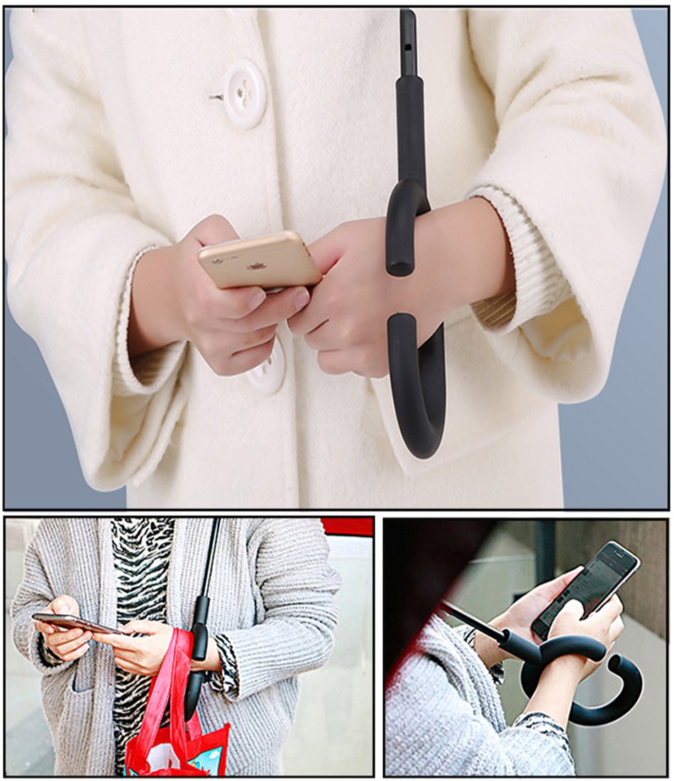 Tdogs Black Inverted Umbrella, Rain Wind Sun-proof Free-style C-Shaped Handle Folding Umbrellas with Rain Cover Car Reverse Umbrella Outdoor Use