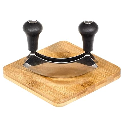 SIDCO Kräuterschneidebrett Bambus Kräuterbrett + Wiegemesser Schneidbrett Wiegebrett