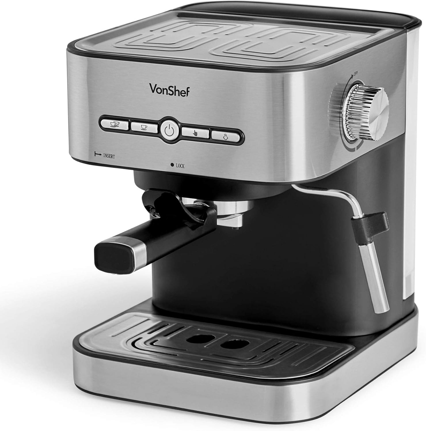 VonShef Espresso Machine 15 Bar Pressure Pump Barista Coffee Maker With