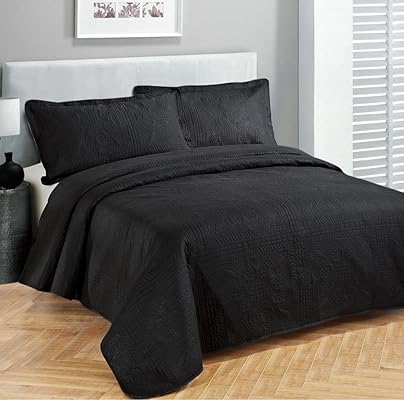 Linen Plus Oversized Luxury Bedspread Coverlet Embossed Set, Black