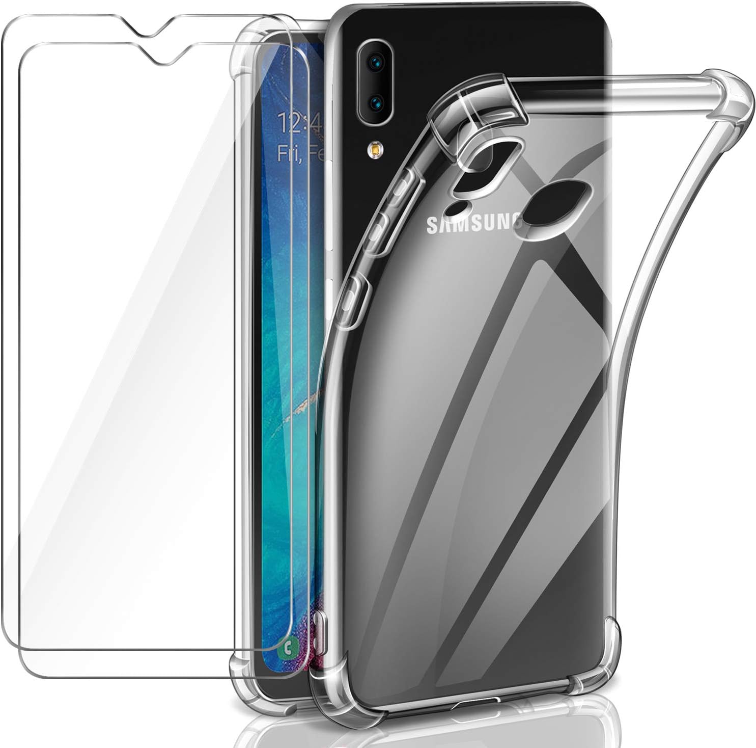 Leathlux Samsung Galaxy A20e Case + [2 Pack] Tempered Glass Screen Protector, Ultra Thin Silicone Transparent TPU Case Airbag Anti-Shock Anti-scratch Cover Samsung Galaxy A20e