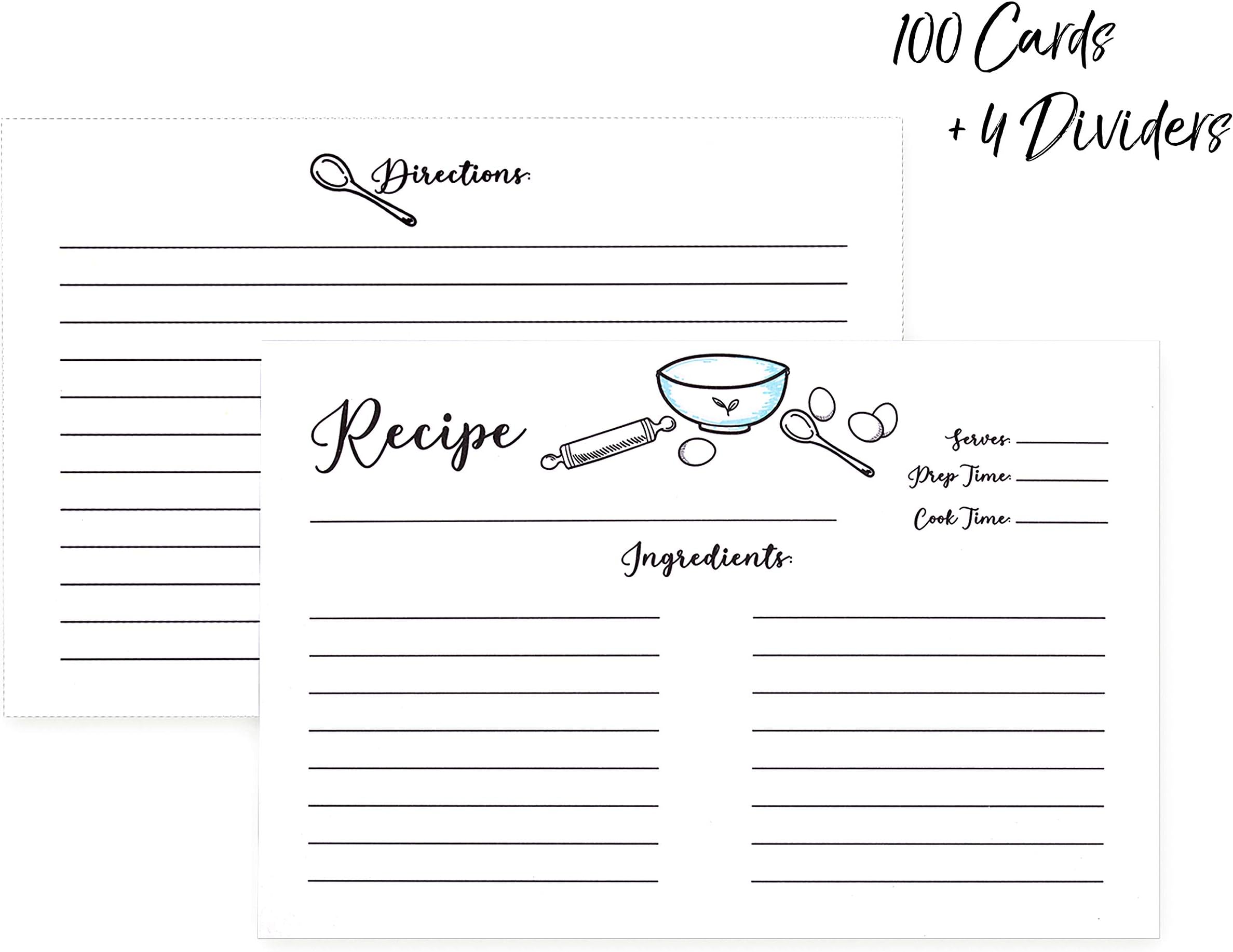 Outshine White Recipe Cards with Dividers, Farmhouse Kitchen Design (Set of 104) | 100 Blank Recipe Cards 4x6 Inches with 4 Recipe Card Dividers with Tabs | Gift for Mom, Sister, Daughter, Friend