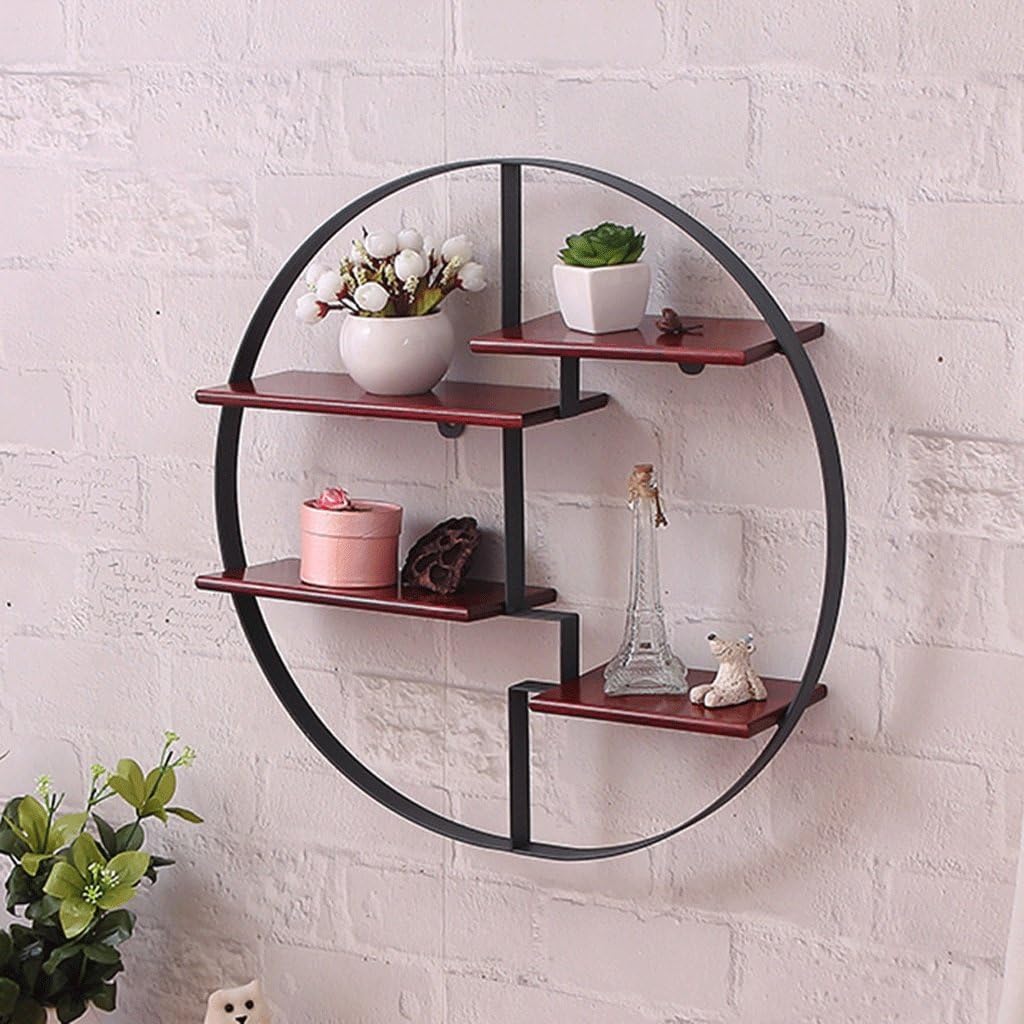 Iron Art Wall Bookshelf Round Solid Wood Clapboard Wall Hanging Creative Decorative Frame Storage Rack