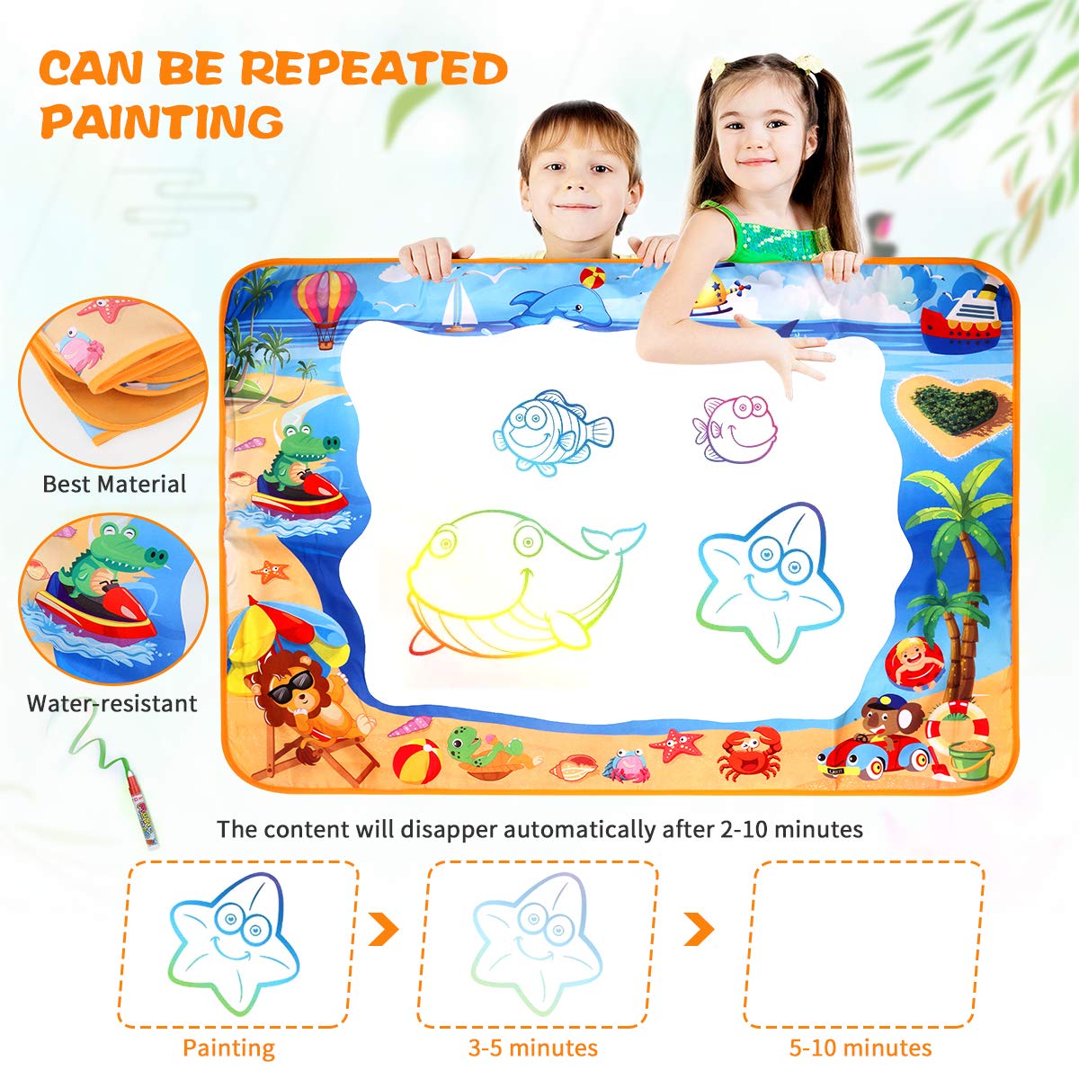 Hommate Water Doodle Mats Drawing Mat Multicolor Large Size 39.3 x 27.6 Inch Sea World Educational Learning Birthday Toys Gifts for 2 3 4 Years Old Girls Boys Tolddlers Kids