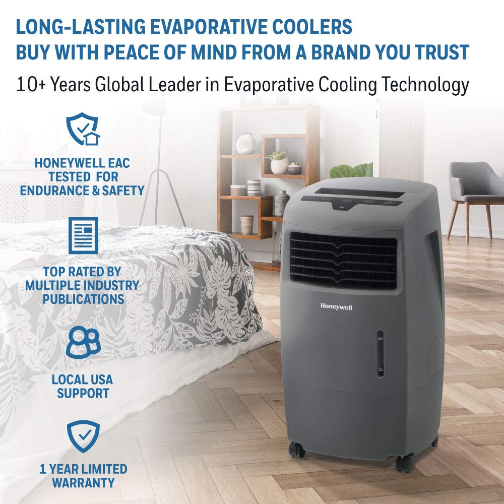 Honeywell 500 694cfm Indoor Outdoor Portable Evaporative Cooler With Fan Humidifier Ice Compartment Remote Control Co25ae Gray