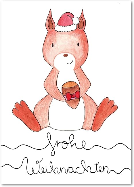 Lasse Und Lucie 10 Grusskarten Zu Weihnachten Weihnachtskarten Im Set Mit Motiv Eichhornchen Format Din A6 Hochwertig Gedruckt Made In Germany Amazon De Kuche Haushalt