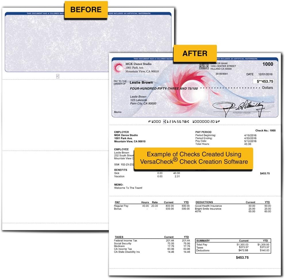 VersaCheck 10BC01-01245-5 Security Business Check Refills: Form #1000 Business Voucher - Blue - Classic - 250 Sheets: Office Products