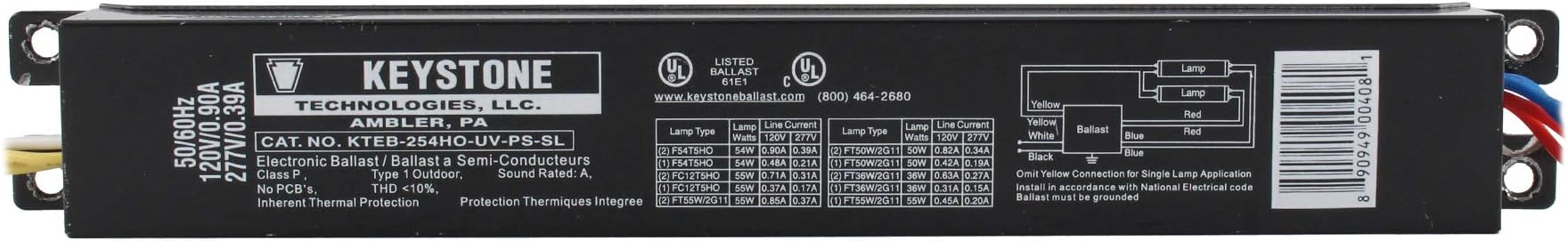 Keystone 00408 - KTEB-254HO-UV-PS-SL T5 Fluorescent Ballast