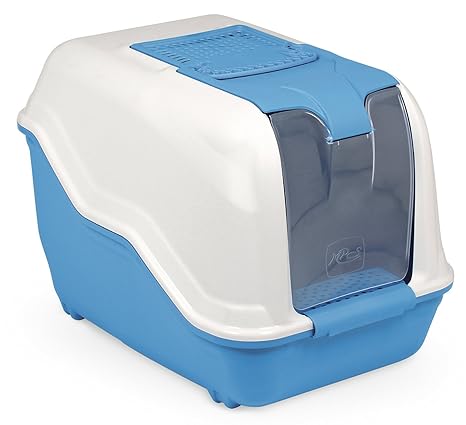 XXL Katzentoilette NETTA MAXI weiss-blau speziell für große Katzenrassen