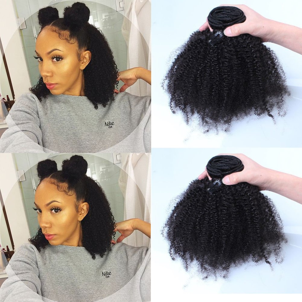 12inch Afro Kinky Curly Human Hair Clip In Extensions Virgin