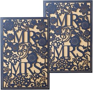 Gold Fortune 50PCS Blue Laser Cut Wedding Invitation Cards Kit With Hollow Flora Favors