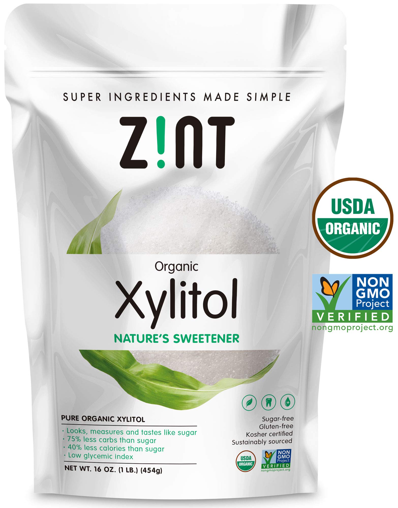 Zint Organic Xylitol Sweetener (16 oz) USDA Certified Natural Sugar