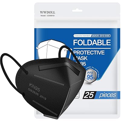 25 Pack KN95 Face Mask, Included on FDA EUA List, Filter Efficiency&ge;95%, 5-Ply Mask Protection Against PM2.5, Fire Smoke, Dust Cup Dust Mask Black