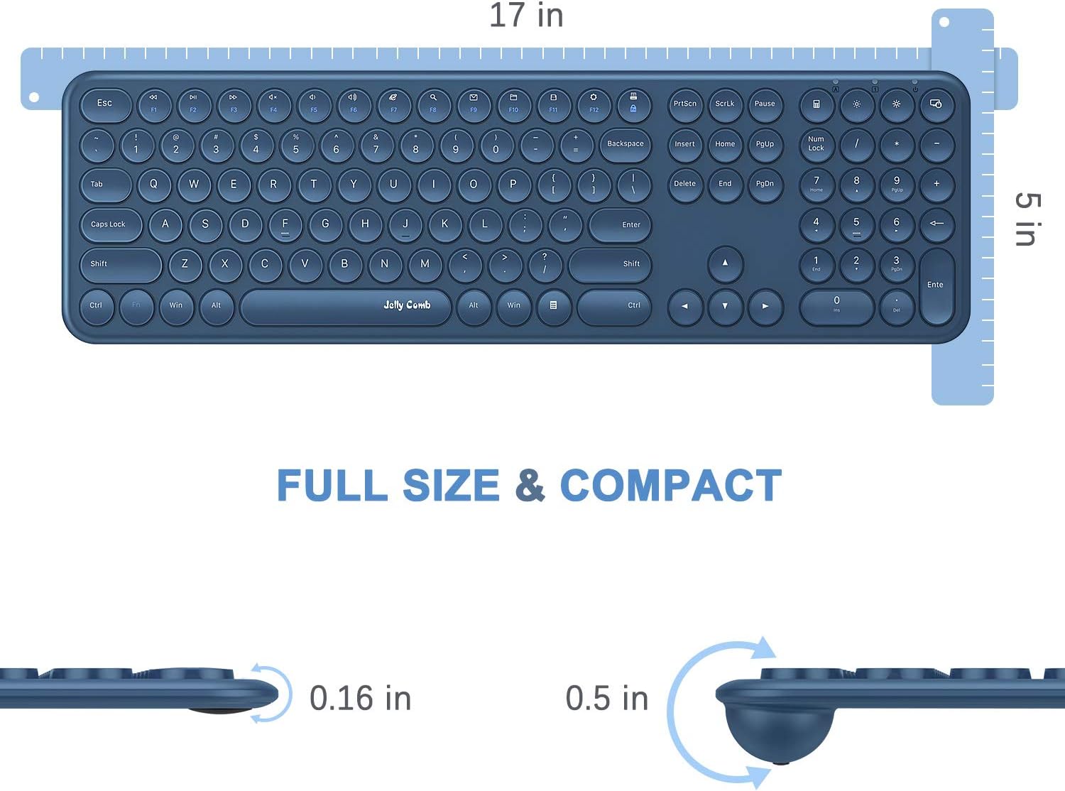 Wireless Keyboard and Mouse Combo, Jelly Comb 2.4GHz Full-Size Compact Wireless Mouse Keyboard with Numeric Keypad for Laptop/PC- Round Keycaps (Blue): Computers & Accessories