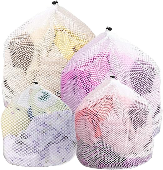Drawstring Mesh Laundry Bag, Reusable Durable Laundry Net Washing Bag