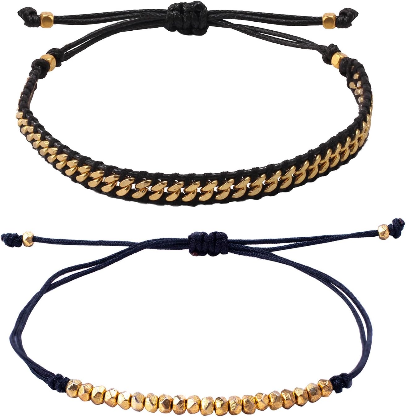 C·QUAN CHI 2 Pieces Set Hinged Style Silver Beaded Bracelet Ajustable Friendship Bracelet for Women Relationship Bracelet