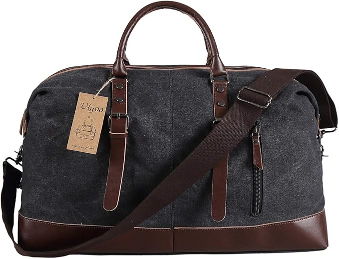 Ulgoo Weekend Bag Overnight PU Leather Travel Duffel Bag Canvas Bag
