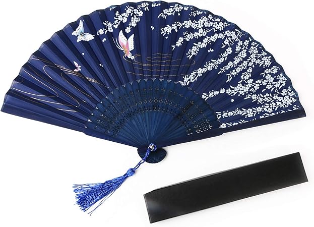 URAQT Abanico de la Mano, Plegable de Mano Abanicos Abanico Madera con Borla Bambú y Seda