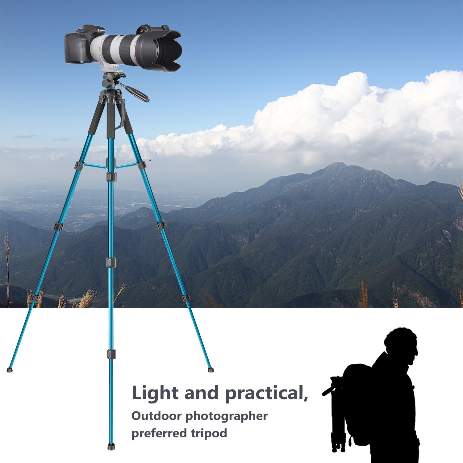 Neewer Portable 70 inches/177 centimeters Aluminum Alloy Camera Tripod Monopod with 3-Way Swivel Pan Head, Bag for DSLR Camera, DV Video Camcorder, Load up to 8.8 pounds/4 kilograms Blue(SAB264) : Camera & Photo