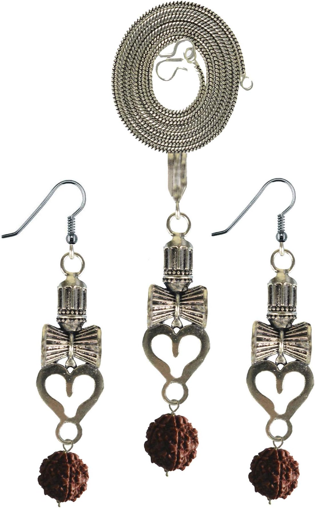 Eshopitude Reiki Vastu Crystal Healing Gemstone Om Pendant Earring Set with Chain for Women & Girls