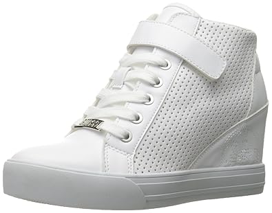 guess white wedge sneakers