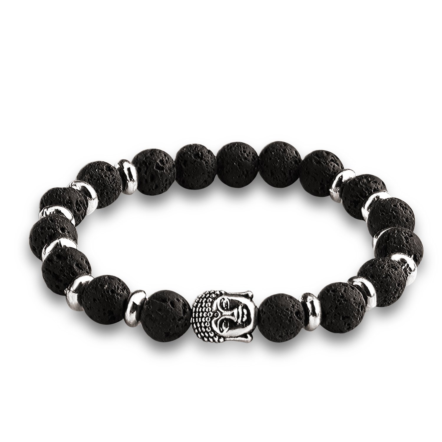 Bead Bracelets,UHIBROS Unisex Natural Tiger Eyes, Black Matte, Weathering Agate Beads Stretch Bracelets With Leopard Head Gold,Silver (Beads Black)