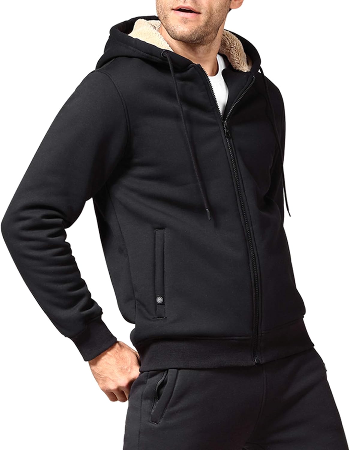 Men's Fleece Jackets Hoodies Casual Sherpa Lined Sweatshirts with Zipper Pockets Sweater: Clothing