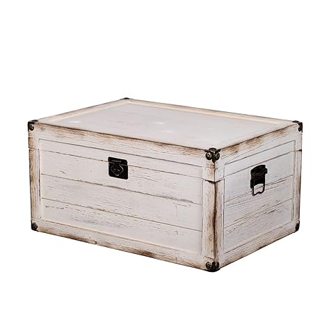 BS 17001 Weiße ECHTHOLZ MASSIV schwere stabile Truhe, Holztruhe, Schatzkiste,Kiste, Piratenkiste, Kleinmöbel Antikoptik, Holz