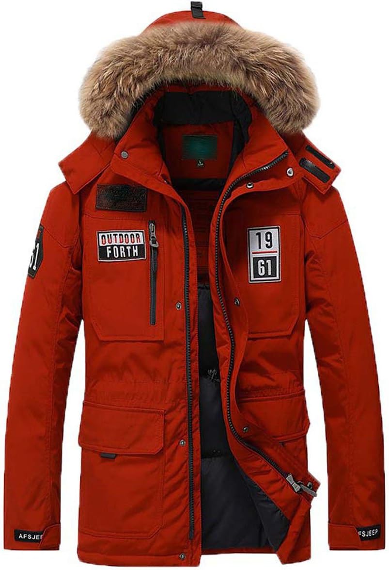 ROSEUNION Men's Winter Warm Down Coats Duck Down Long Coat Outwear Fur Collar Windproof Jacket