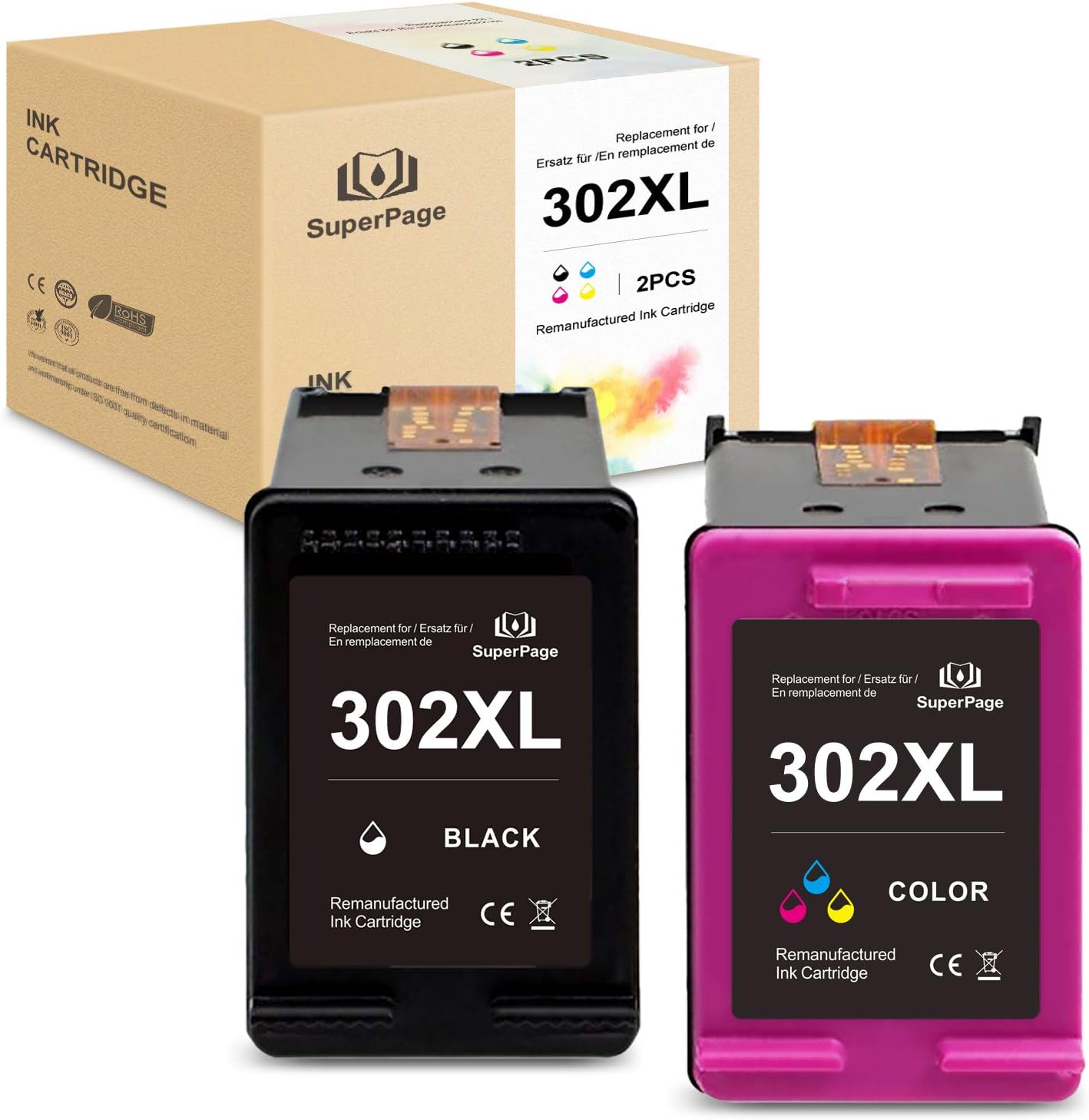 Cartouche Encre Officejet 3833 Superpage 302XL Reconditionné Cartouches d'encren Compatible pour HP