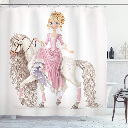 Amazon Com Ambesonne Feminine Shower Curtain Smiling Princess On