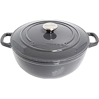Mirro MIR-19059 4.8 Quart Cast Iron White Enamel Coated Interior Dutch Oven, Grey, Ready to Use