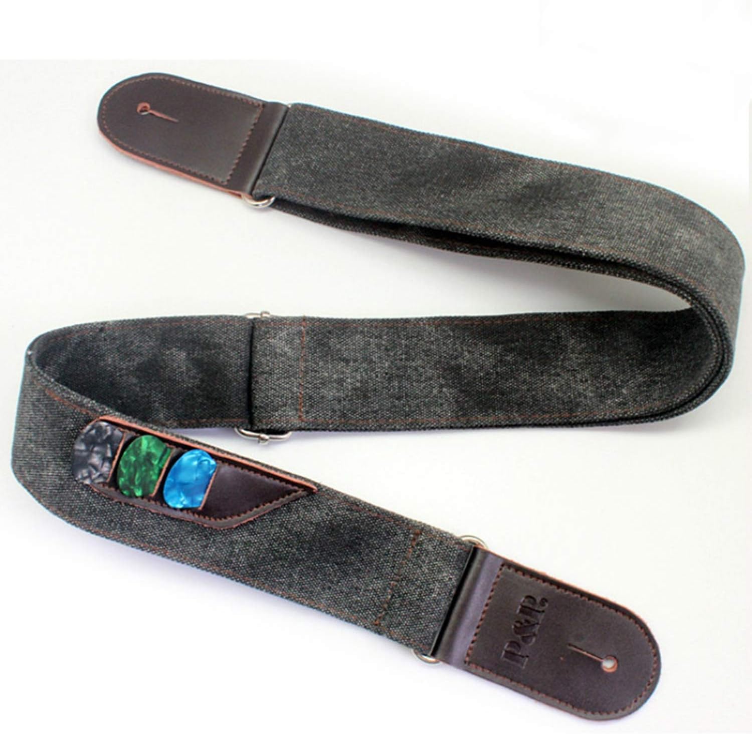 Tracolla Per Chitarra In Cotone Con Pelle - Regolabile Con Plettri E Blocchi Inclusi | Design Retrò - Foto 4