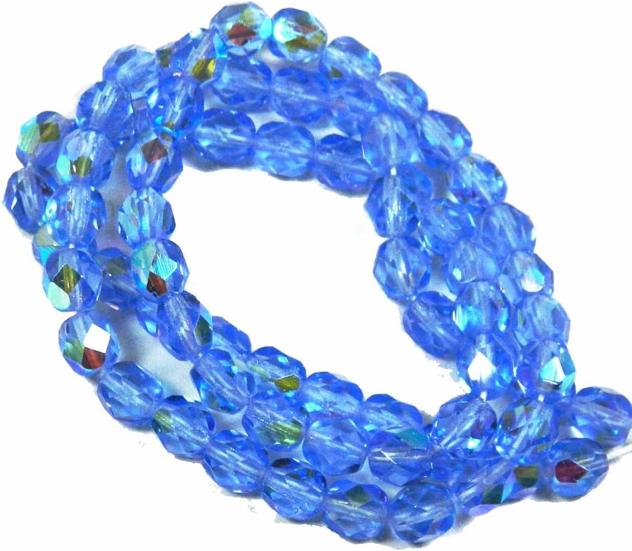 Blue Ab Czech Faceted Firepolished 6mm Glass Beads 16" Loose Strand Jablonex/preciosa