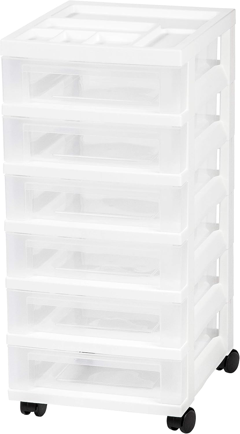 IRIS USA MC-360 Plastic Storage Drawer, Rolling Cart with Organizer Top, 6, White: Home & Kitchen
