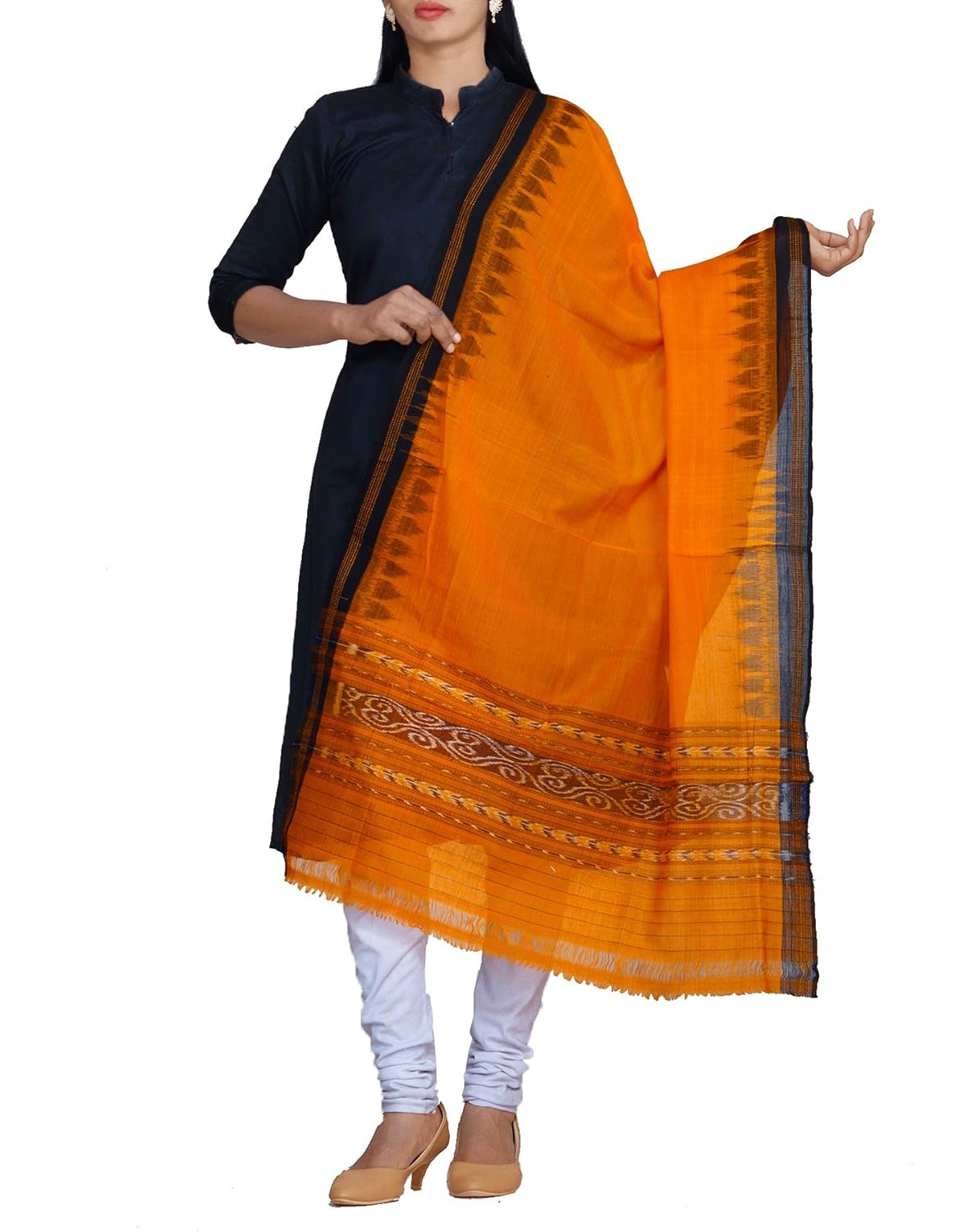 unnati silks women's handloom ikat sambalpuri cotton dupatta (uds1430, yellow, free size)