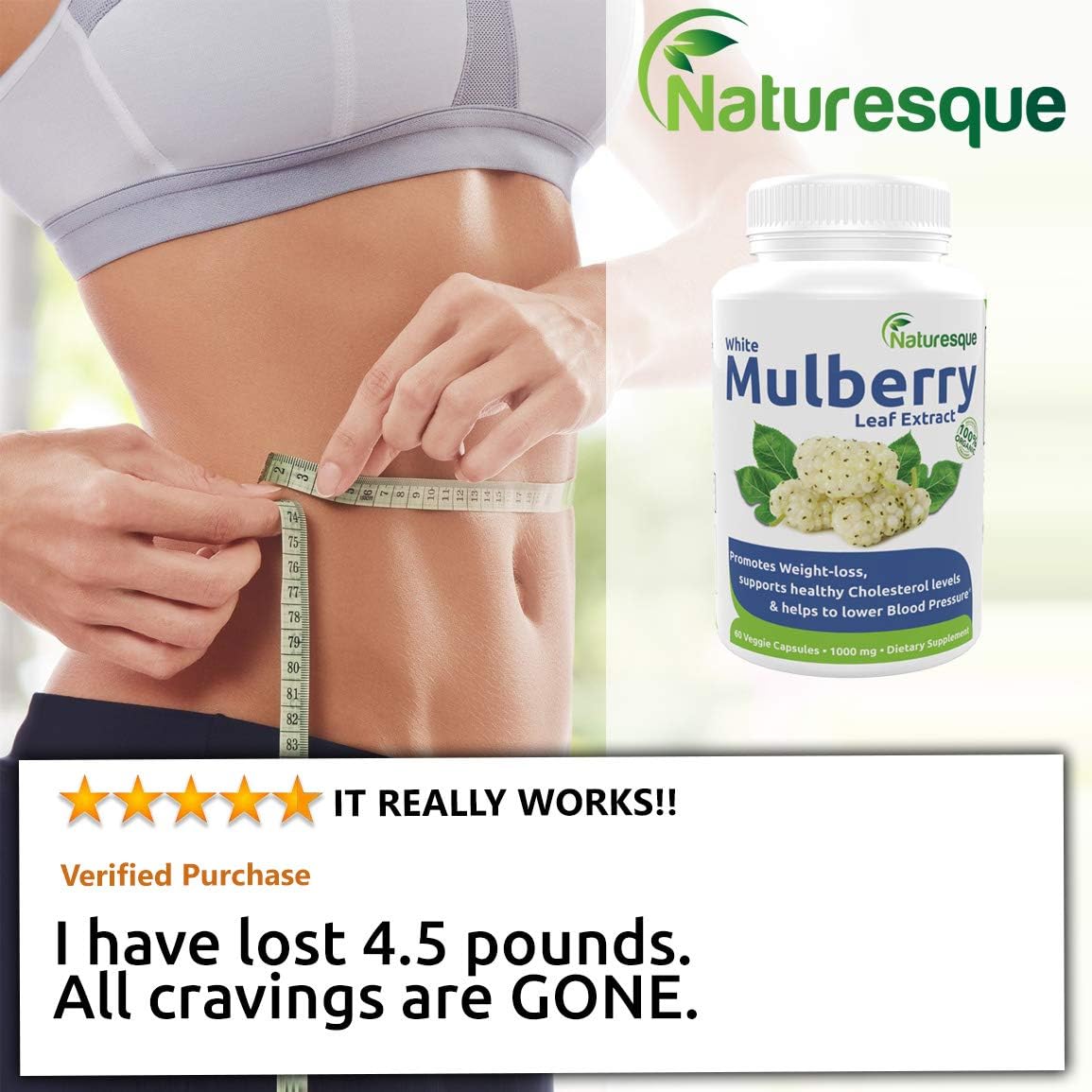 Naturesque White Mulberry Leaf Extract | Controls Appetite, Curbs Sugar & Carb Cravings | Helps Lower Blood Sugar Levels | Perfect for Zuccarin Diet Weight Loss | 1000mg 60 Vegan Capsules: Health & Personal Care