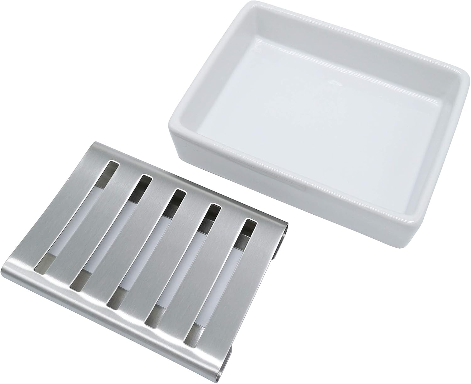 Lofekea Ceramic Soap Dish Stainless Steel Soap Holder for Bathroom and Shower Double Layer Draining Soap Box: Home & Kitchen