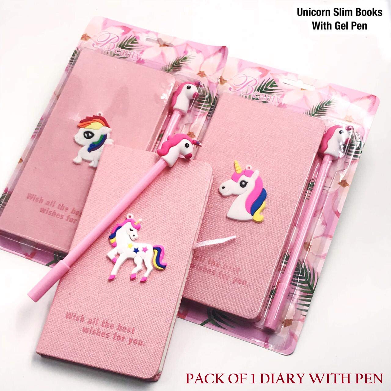 G4GIFT Unicorn Printed Slim Notebook Diary with Unicorn Gel Pen for Girls Birthday Party Return Gifts and for Other Multi-Purpose USES (Pink) (Pack of 1)