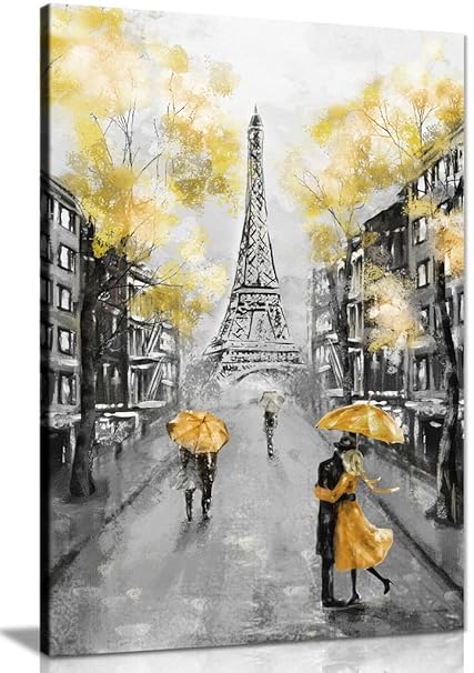 Yellow Black White Paris Painting Canvas Wall Art Picture Print 24x16