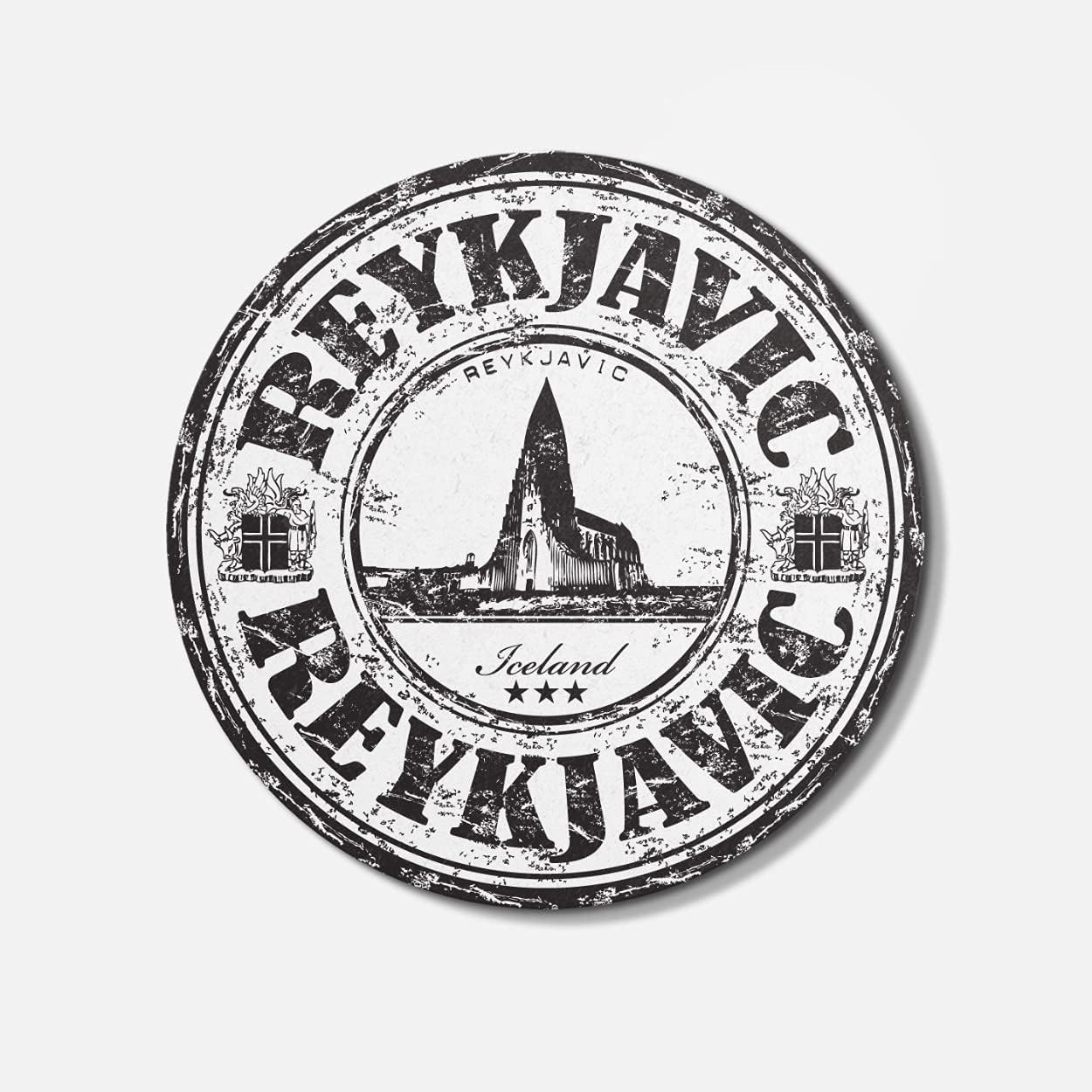 Amazon Com Grunge Travel Reykjavic Iceland 1 Piece 4 Round Cardboard Party Cocktail Drink Beverage Bar Restaurant Coaster Kitchen Dining