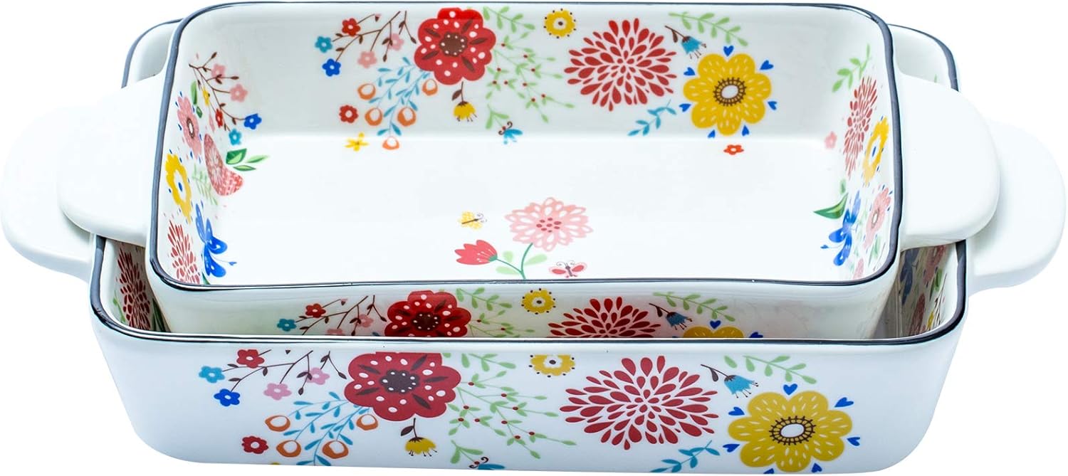 Ceramic Baking Dish Set of 2, Daveinmic Rectangular Baking