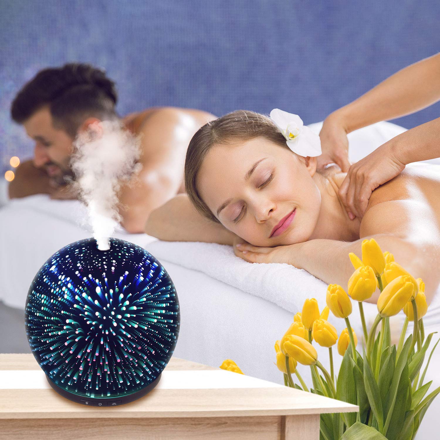 Eddax Aromatherapy Mist Diffuser With Auto Shut Off Function, 7 Colors LED Light & Large Water Tank - 3D Effect Night Light Aroma Humidifier For Home, Yoga, Bedroom, Gym