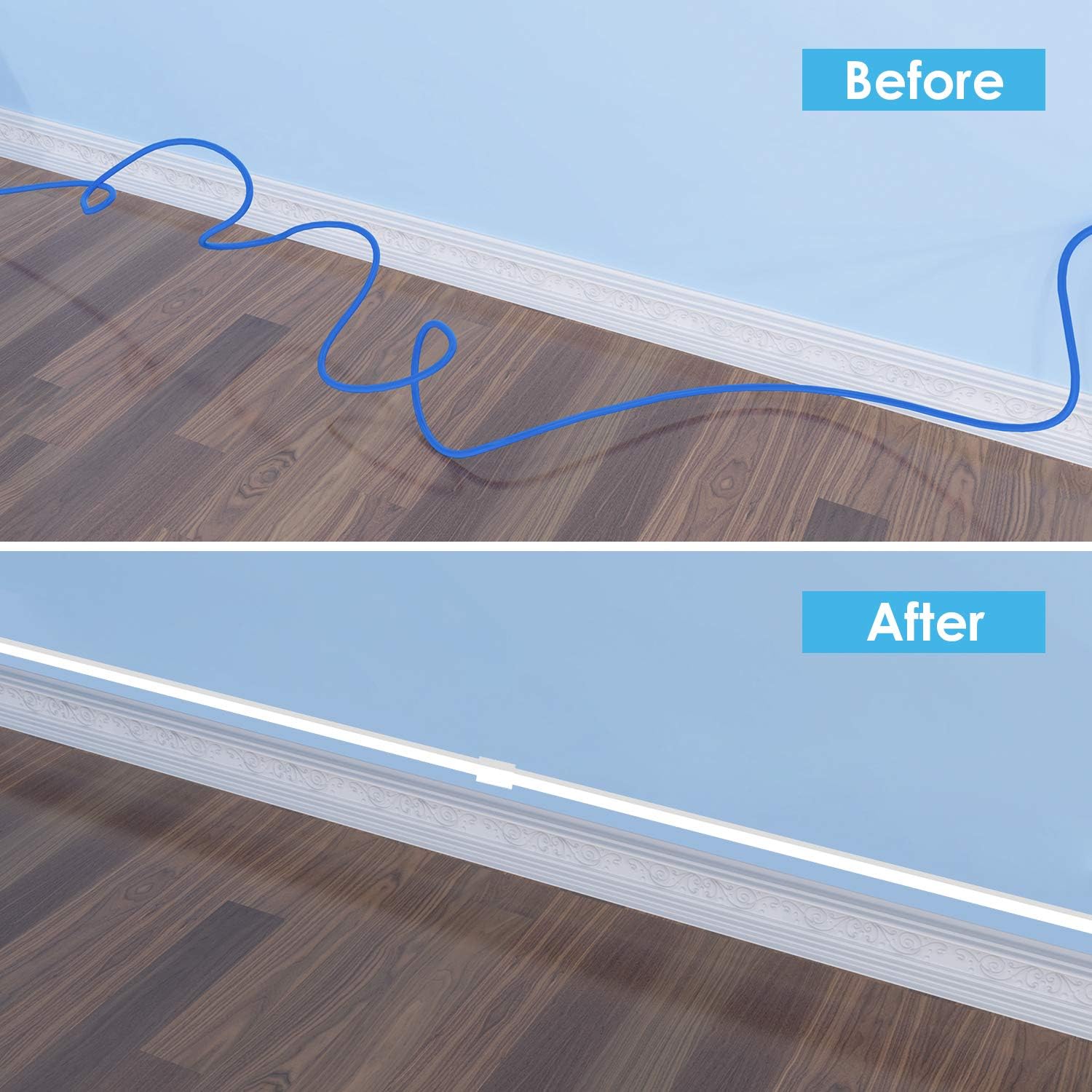 One-Cord Channel Cable Concealer - CMC-03 Cord Cover Wall Cable Management System - 125" Cable Hider Raceway Kit for a Power Cord, Ethernet Cable, Speaker Wire - 8X L15.7in, W0.59in H0.39in, White: Electronics
